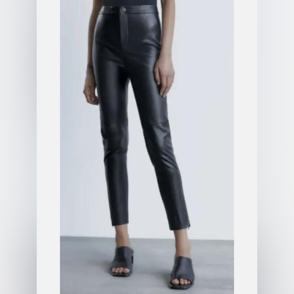 ZARA Faux Leather Pants High Waisted with Ankle Zipper 🖤